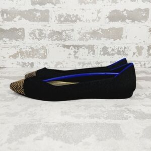 New Rothy's The Flat Black Knit Pointy Toe Slip On Loafers E975